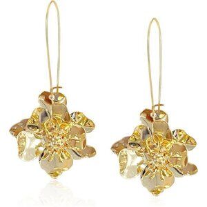 Bohemian Layered Flower Drop Earrings – Double Metal Petal Dangle Earrings